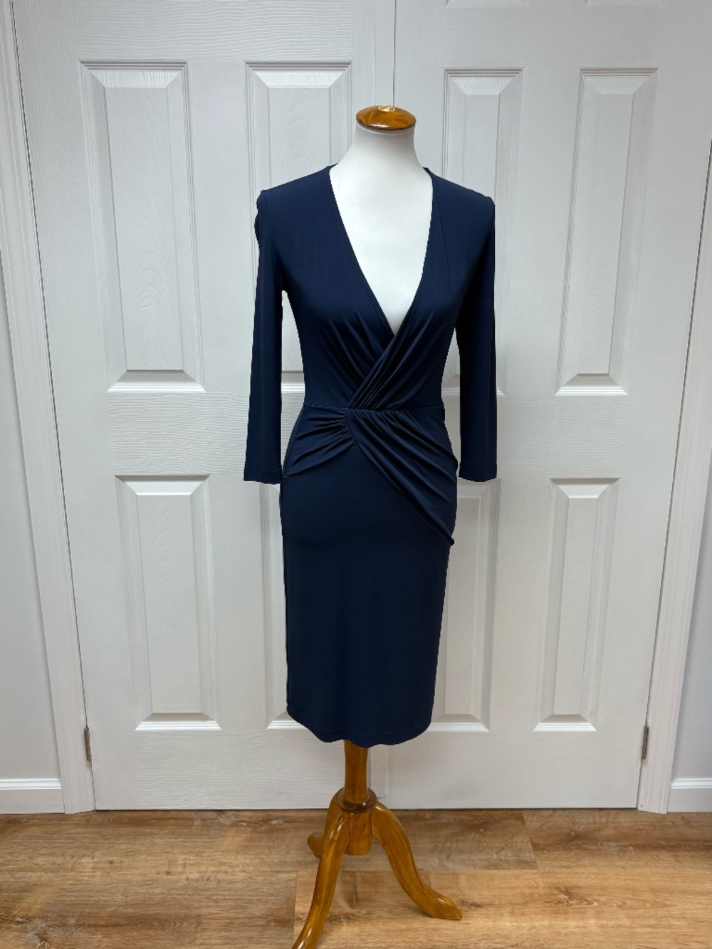 D.Exterior Navy Blue Long Sleeve Midi Sheath Dress - Size 42 Italy ( size 6 US)